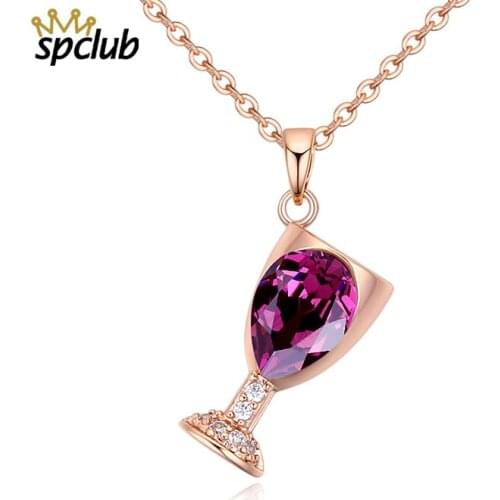 Crystals From Swarovski Party Love Red Wine Glass Necklace Women Gold Chain Charm Necklaces Pendant Unique Design Jewelry