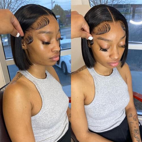 Luvin Short Bob Wig Lace Wig Human Hair Wigs Short Straight Frontal Wig Peruvian Hair For Women 4X4 Lace Closure Wig