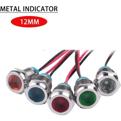 Metal indicator 12mmLED highlight power signal light with wire 15cm equipment power light 3-6V 12-24V 110-220V red and blue