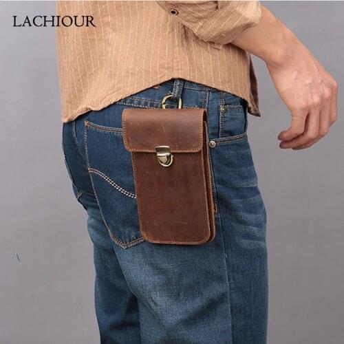 Men Genuine Leather Phone Pouch Bag Vintage Crazy Horse Leather Waist Packs Male Travel Hip Belt Bag Men Fanny Packs