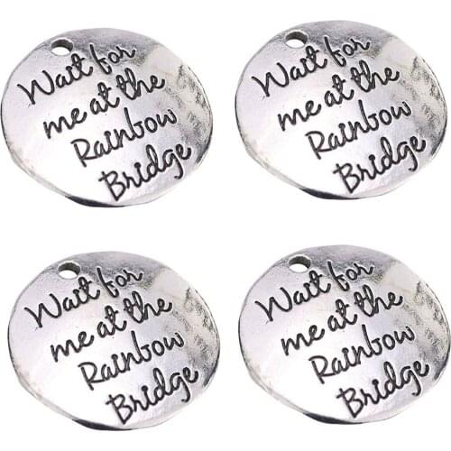 Pack of 10 Alloy Ancient silver"Wait for me at the Rainbow bridge" Round DIY Antique Message Charms Pendant for Making Bracele