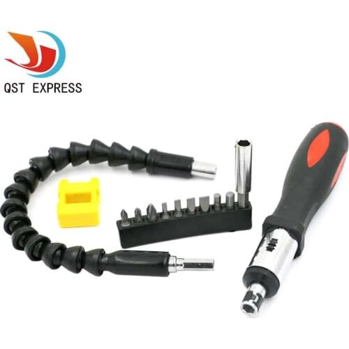 Two-way Ratchet Screwdriver Set Hand Tools Kit with Universal Flexible Shaft 9Pcs Screwdriver Bits Connected Rod Magnetizer