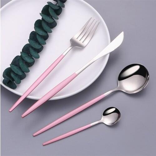 Pink Silver Stainless Steel Cutlery Set Silverware Complete Dinner Set Chopsticks Fork Spoon Knife Tableware Set Dinnerware Kit