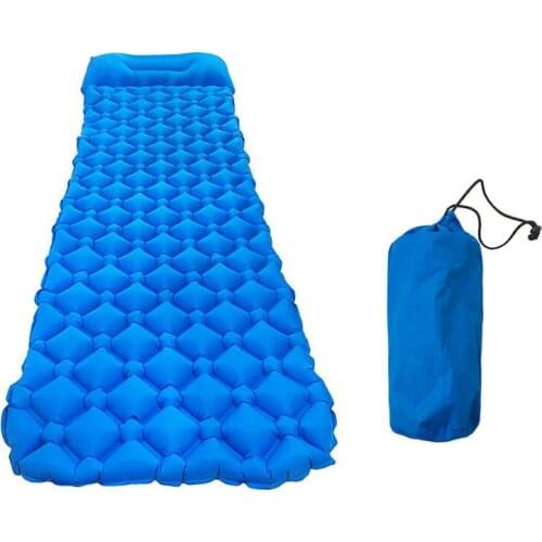 Inflatable Sleeping Mat Ultralight Outdoor Camping Mat Moistureproof Air Mattress with Pillow Folding Sleeping Pad Hiking Blue