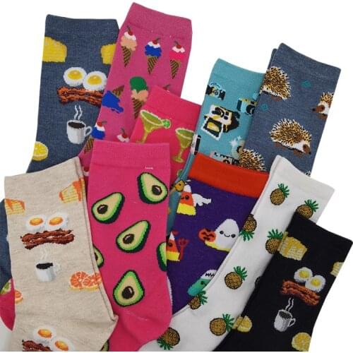 10 Pairs/Pack Women Socks Funny Cute Cartoon Fruit Animal Pattern Happy Colorful Fun Novelty Fashion Skateboard Socks Gift