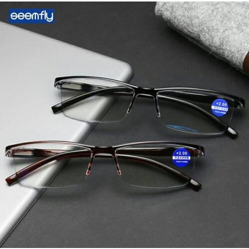 Seemfly Half-frame Reading Glasses Men Anti-blue light Presbyopic Eyeglasses Fashion Unisex Spectacles With Degree +1.0 to +4.0