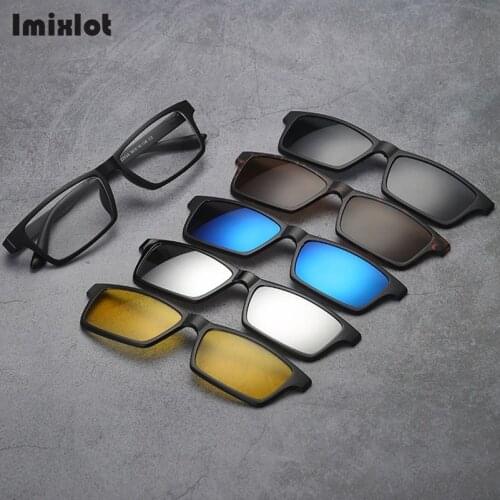 Imixlot Polarized Sunglasses Men Women 5 In 1 Magnetic Clip On Glasses Myopia Optical Prescription Eyewear Frames Eyeglass