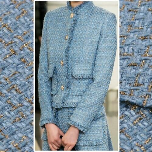 Autumn gold tweed fabric yarn dyed tweed fabric for women suit coat metallic gold thread tweed coat Half skirt fabric DIY cloth
