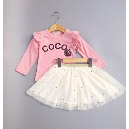 1-4T Baby Girls Clothing Sets Spring T Shirt Pullovers With Soft Shining Skirts Kids Outfits Toddler 2 Pieces Clothes Sets