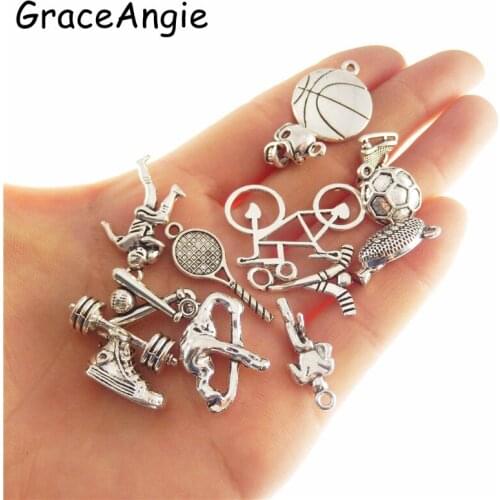 Punk 10pcs Sports Jewelry Pendant Necklace Charms Jewelry Dumbbell Earrings Bracelet Charm Handmade Key Chain Gifts Car Bus Taxi