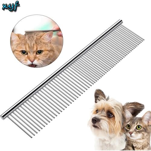 Pet Hair Comb - Stainless Steel Pet Grooming Comb for Dogs and Cats Gently Removes Loose Undercoat, Mats, Tangles and Knots