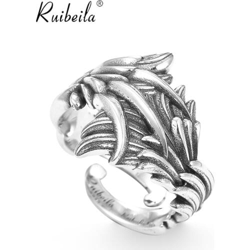 Ruibeila angel wings demon paw ring unisex S925 silver Hip Hop feather opening adjustable size ring 2021 New
