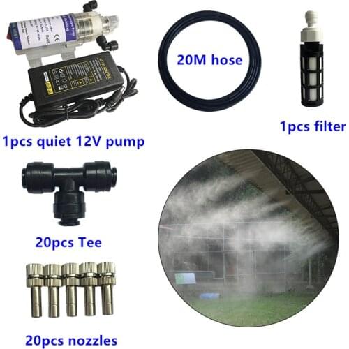 S296 DIY 10/20M Garden water mist spray with Pump and Power nebulizer for flowers plant greenhouse garden irrigation and misting