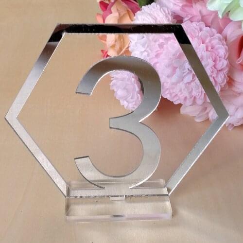 Hexagon Table Number Signs for Birthday Party Wedding Decor Seat Card Craft Party Silver or Gold Acrylic Geometric Number