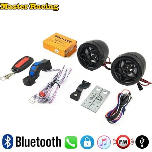 Black 12v Motorcycle Anti-theft Security Alarm USB Charger Bluetooth Audio Sound System Scooter Speakers TF MP3 Player FM Radio