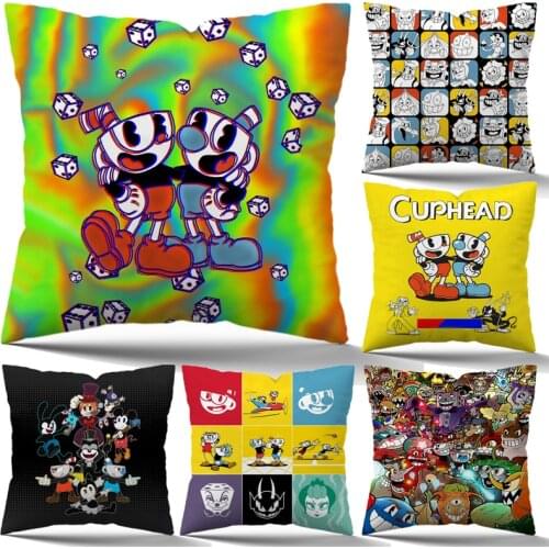 Cute CUPHEAD Pillow Case 45cm Cartoon Print Pillowcover for Living Room Decorative Sofa Cushion Cover Kids Gift No Pillow Insert