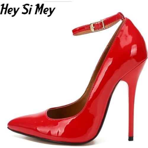 Shoes Woman Wedding Shoes Genuine 2021 Pumps Singles Spring and Autumn Shoes Thin Heels 13cm Pointed Toe Buckle Strap Plus Size