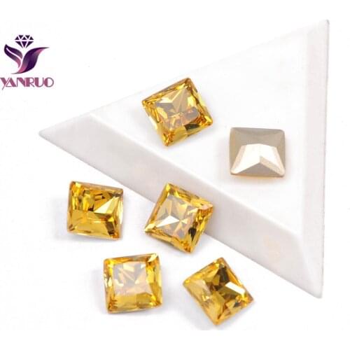 YANRUO 4447 Light Topaz Princess Square Pointback Sewing Rhinestones Glass Bling Crafts Gymnastics Swimwear Needlework