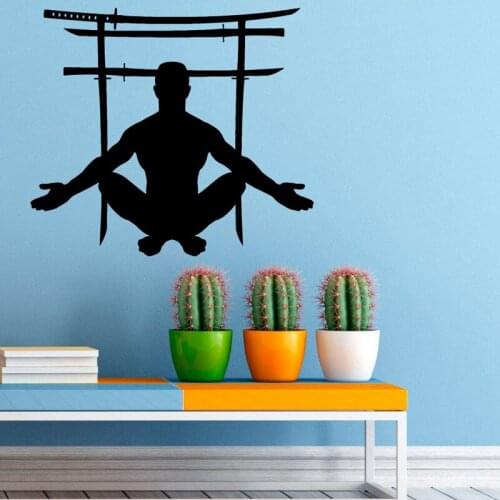 Japanese Swords Gate Wall Decals A Man Crouching Vinyl Art Wall Stickers Home Decor Removable Wall Murals