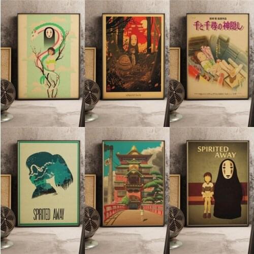 Japanese anime Spirited Away Miyazaki Hayao Retro Art Decor Bar Wall Decor Quality Canvas Painting living Home Decor Poster