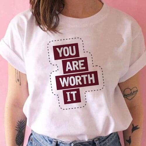 90s Retro Casual T Shirts Top Tee You Are Worth It Print Spanish Vetement Women T Shirts Aesthetic Fashion Streetwear Clothing