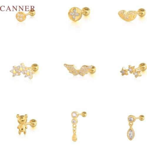 CANNER 1pcs 925 Sterling Silver Earrings For Women Angel Wings Stud Earrings Vintage Jewelry Ear Piercing Cartilage 2021 Trend