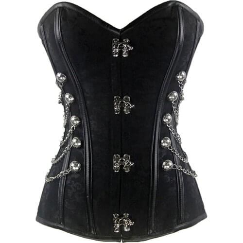 Plus size 6XLsteampunk corset bustier brocade sexy gothic punk buckles leather Corsets Dress with Skirt burlesque pirate costume