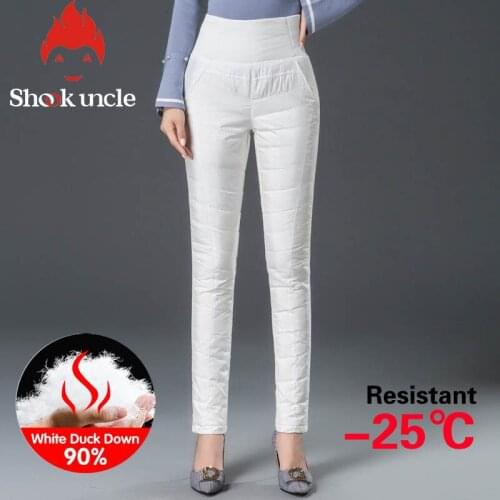 Winter Casual Women 90% White Duck Down Pants Winter Thick Warm Slim Elastic High Waist Pencil Pants Women Plus Size Trousers