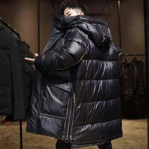 Down Jacket Mens Long Type Hooded Thickened Male Winter New Trendy Youth Glossy 90% White Duck Down Coat