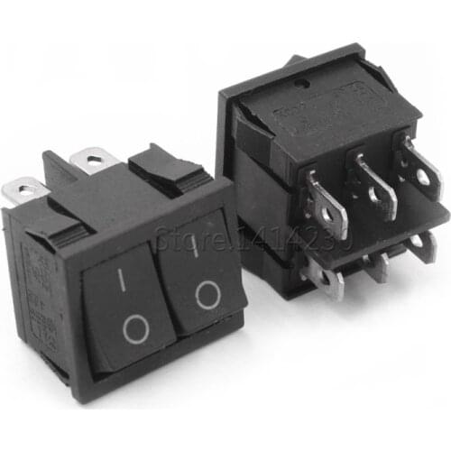 1Piece KCD2 21x24mm 21*24mm Black Rocker Switches Two-Way Switch 6 Pin 2 Position 6A 250V 10A 125V ON-OFF