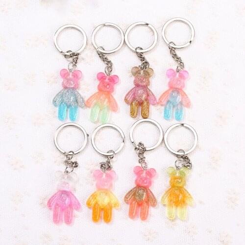 1PC Cute Multicolor resin bear charm keychain bear board keyring handbag charms for woman