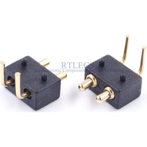100pcs Spring Loaded Pogo Pin Connector 2 Pins 2.50 mm Pitch Right Angle 90 Degree Through Holes Board Guide 2 Poles Dual 80gf