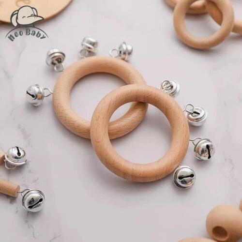 2PCS Baby Rattle Toy 0-12 Months Baby Stuff Wooden Hand Bell Montessori Toy Safe For Newborn Baby Toddler Toys Childrens Toys