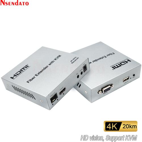 20km 4K 60Hz HD USB KVM Extender by Fiber Optic Cable RS232 HD Transmitter Receiver Audio Video Converter Fit USB Keyboard Mouse