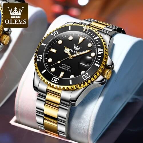 2021 OLEVS Business Date Mens Watch Automatic Black Watch Mens Stainless Steel Waterproof Luxury Sports Mechanical Watch 6650