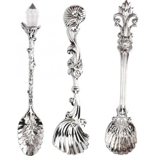3pcs/set Vintage Style Carved Cutlery Coffee Tea Spoon Ice Cream Dessert Spoon Teaspoon Home Kitchen Tableware Supplies