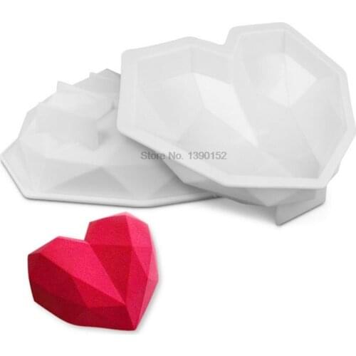 50pcs 3D Diamond Love Heart Shape Silicone Molds for Baking Sponge Chiffon Mousse Dessert Cake Molds Food Grade