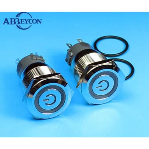 ABBEYCON 5pcs/Lot momentary 19mm power character 12v red illuminated flat head 1NO1NC metal push button switch 5pcs/lot