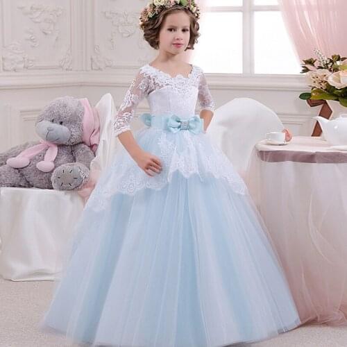 ABGMEDR Teenage Girls Lace Dress Kids Prom Wedding Dress Flower Dress Children Lace Long Dress Teenagers Clothing with Bow 2018