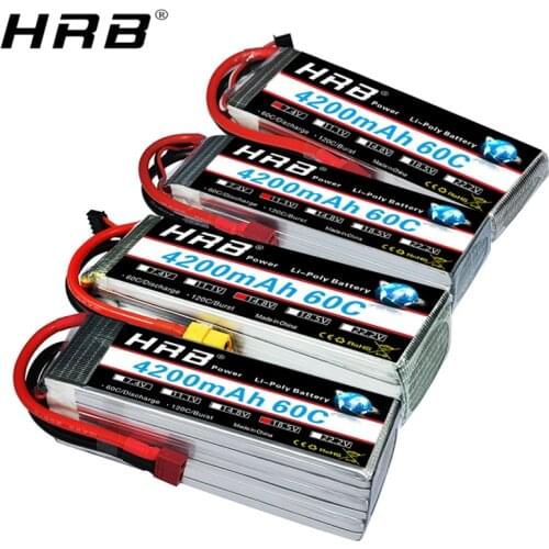 HRB 4200mah Lipo Battery 14.8V T Deans 7.4V 11.1V 2S 3S 18.5V 22.2V 4S 5S 6S XT60 RC Quadcopter FPV Airplane Drone Car Parts 60C