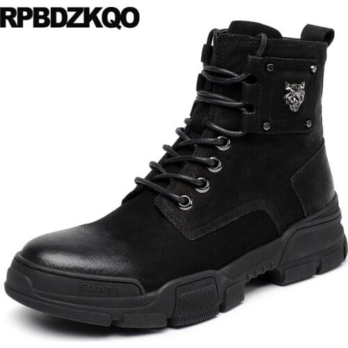 Italian suede winter designer army autumn combat ankle zipper genuine leather Mens shoes military black faux fur boots lined