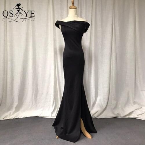 QSYYE Black Evening Dresses Elastic Mermaid Formal Gown One Shoulder Strap Fitted Prom Gown Off the Shoulder Split Party Dress
