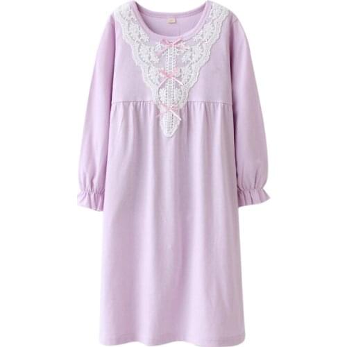 Baby Dress Girls Long Sleeve Sleepwear Solid Pink Children Nightgown Summer Kids Pajamas 2-15 Years Cute Lace Sleeping Dress