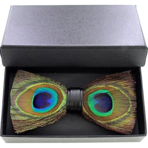 Handmade Feather and Leather Bow Tie British Self Tie Elegant Men Wedding Bow Tie Cravat Necktie Neck Tie Cravate Pour Homme