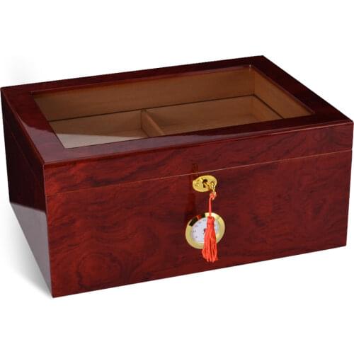 Holds100-125pcs Spanish Cedar Wood Cigar Case Glass Top Storage Humidor Cigar Display Box