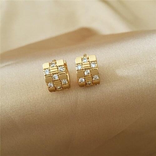Classic Gold Color Square Zigzag Wide Huggie Hoop Earrings For Women Girl Delicate Lovely Chic Tiny Elegant Gorgeous Jewelry