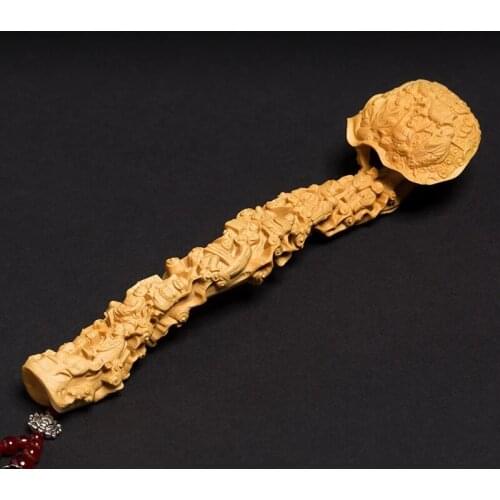 Eighteen Arhats Ruyi Collection with Base Solid Wood Carving Wishful Collection Decors Feng Shui Ornaments Men Business Gift