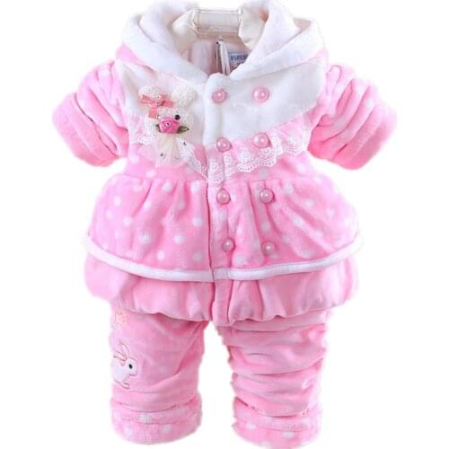 Infant Baby Girl Clothes Sets 2020 New Winter Girl Flannel Suit Thicken Warm Coat Baby Cartoon Jacket+Pant Children Clothing