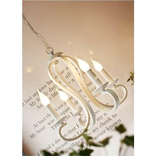 Korean pastoral candle chandelier Mediterranean iron lighting black/white minimalist living, material: iron, E14*4, AC110-240V