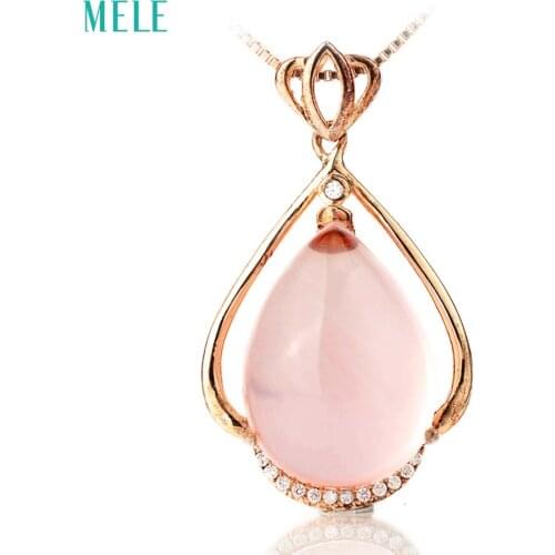 MELE Natural pink crystal silver pendant, pears 13mm*18mm ,silver 925, beautiful and lovely rose quarts for elegant ladies